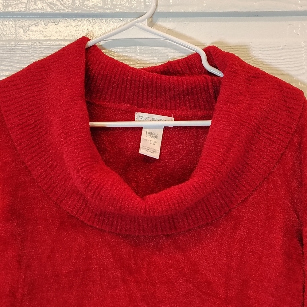 Worthington Sweater Women's Size L Solid Red Cowl Neck Fleece Long Sleeve COZY - Picture 2 of 8